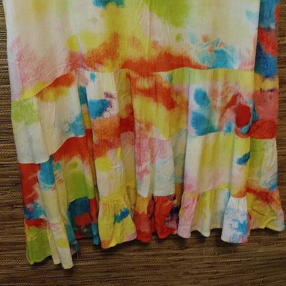 🌈 Sand Spirit Tie-Dye Beach Cover-Up | Boho Ruffle Rayon Dress | size XL - Picture 3 of 9